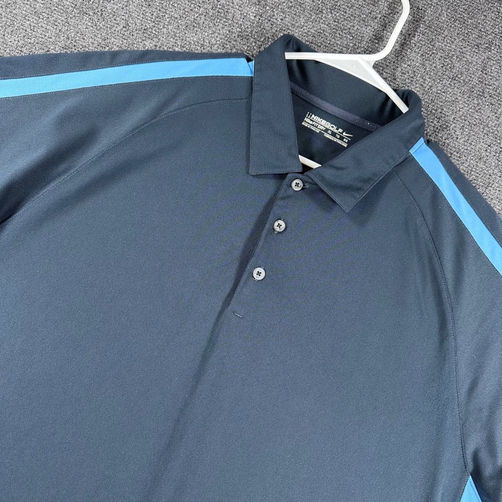 Nike Polo Shirt Mens XL Extra Large‎ Navy Blue Fit Dry Striped Golf Athletic